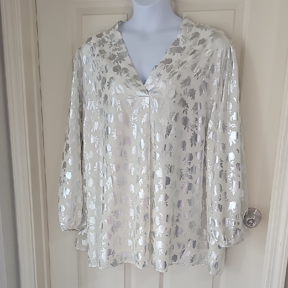 Lane Bryant Silver and White Blouse